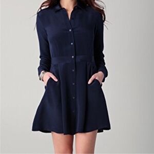 Navy Button-Front Shirt Dress with Pockets